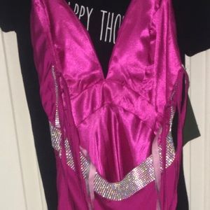 Dark Pink/Fusha long slim but flowy Prom Dress with rhyme stones